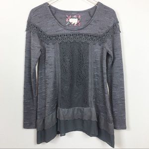 Anthropologie | Grey Lace & Crochet Boho Top